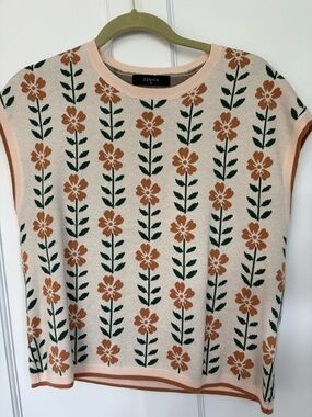 Zesica Cream Floral Knit Sleeveless Top - Peach Flowers